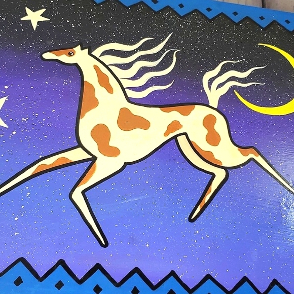 Y2K Handpainted Horse Stars & Moon Galaxy Purple Large Felt Lined Wooden Box - Picture 10 of 17